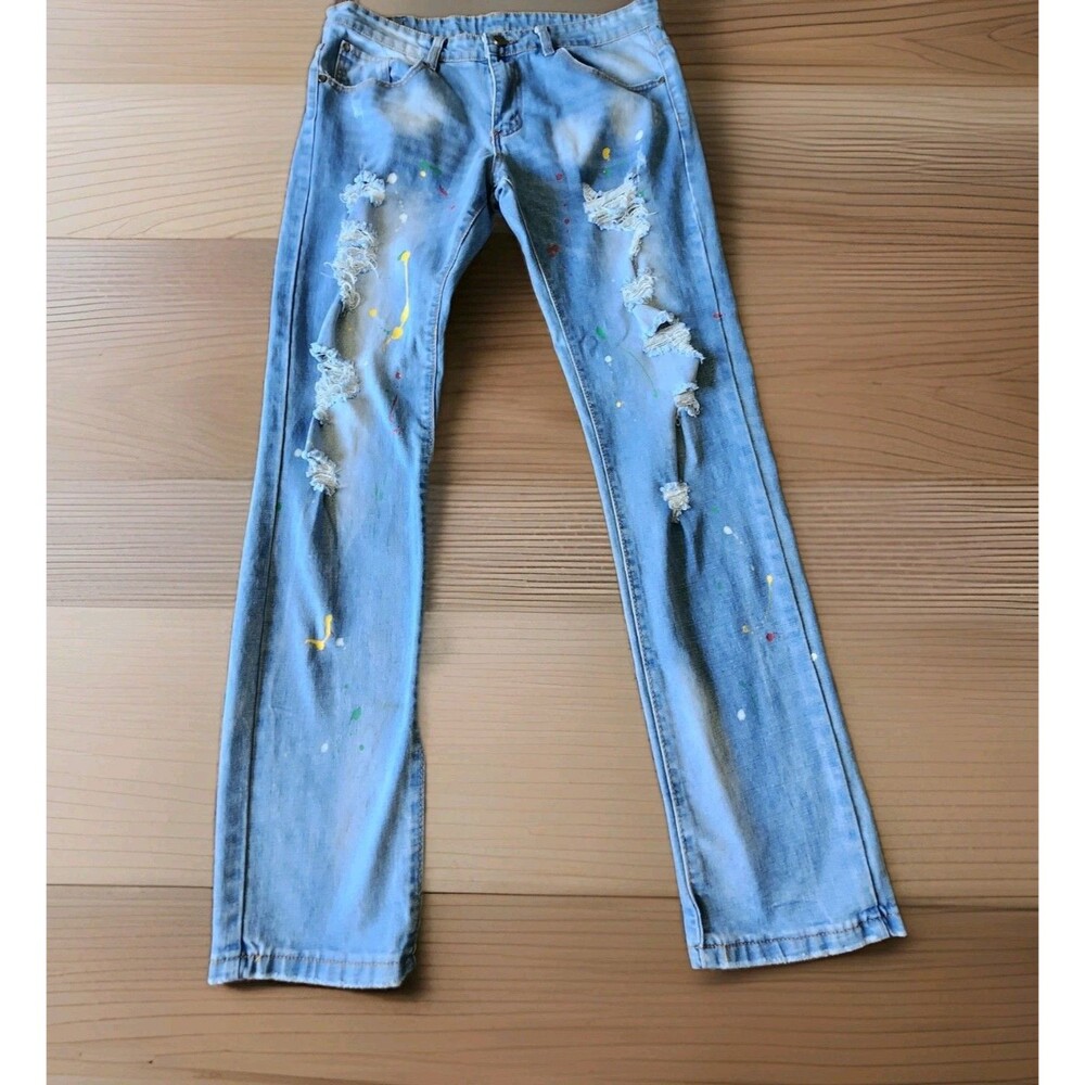 Sosoo Jeans Mens 34x32 Thrashed Paint Splatter Jeans Urban Grunge Y2K Streetwear